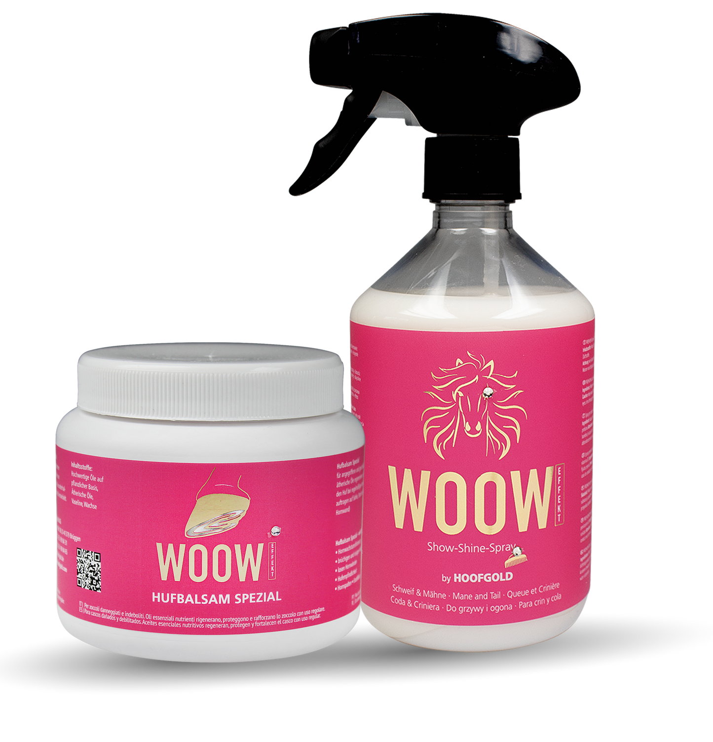 WOOW Pflegekombi "Hair & Hoof" - Hufbalsam Spezial „Pink“ 500 ml & Show-Shine Spray 500 ml